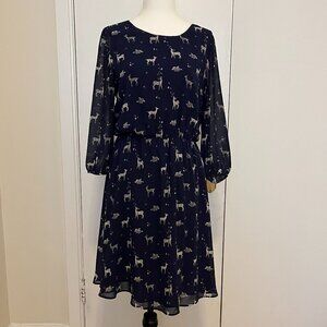 Poem by Oliver Bonas Navy Deer Print Chiffon Dress | Size US 6 / UK 10